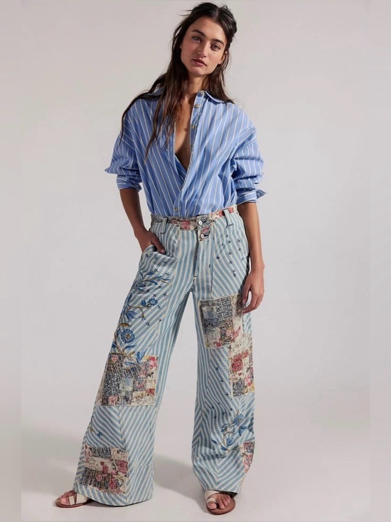 Free People Pants - Free People Runyon Patched Floral Embroidered Pants West Ridge Size 8
